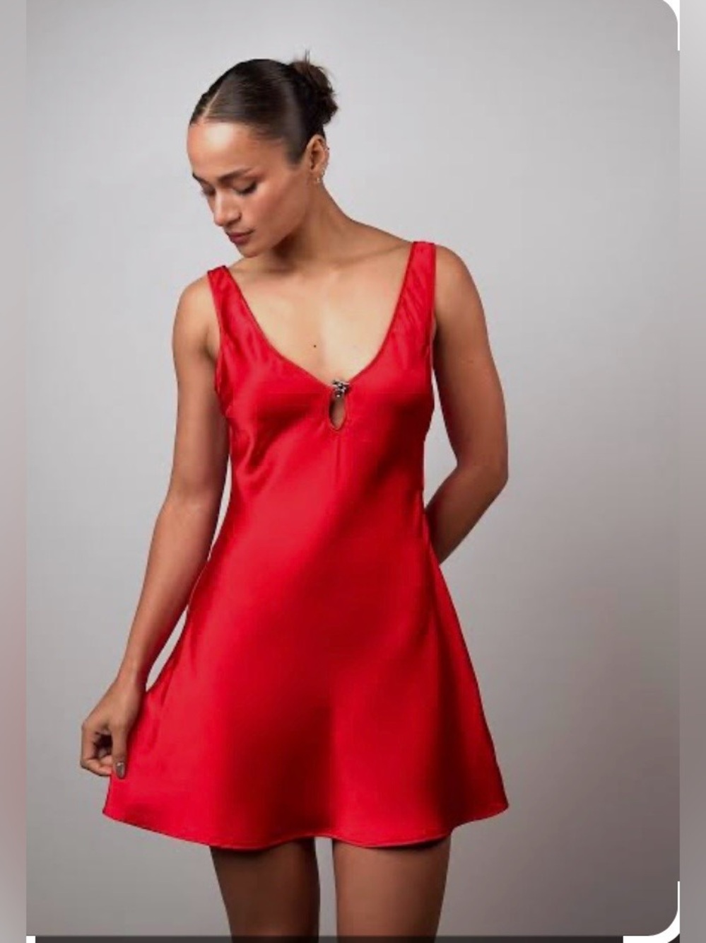 ZARA Red Satin Slip Mini Dress XXL Open Back Party Date Night